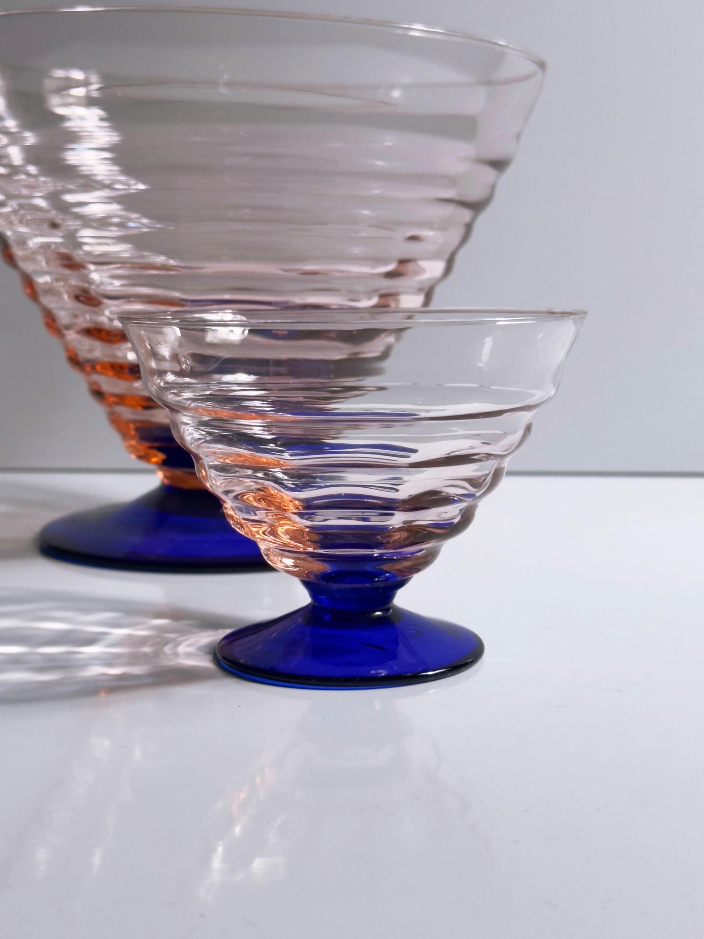 Vintage Schale Set von 7 von Empoli Art Deco Kobaltblau Rosalin Glas