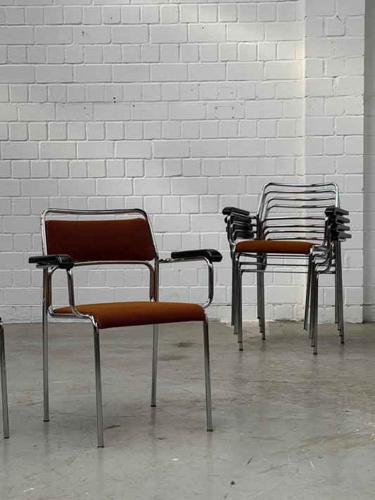Vintage Stuhl verchromt brauner Stoffbezug Bauhaus stapelbar West-Germany