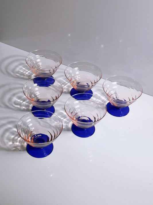 Vintage Schale Set von 7 von Empoli Art Deco Kobaltblau Rosalin Glas