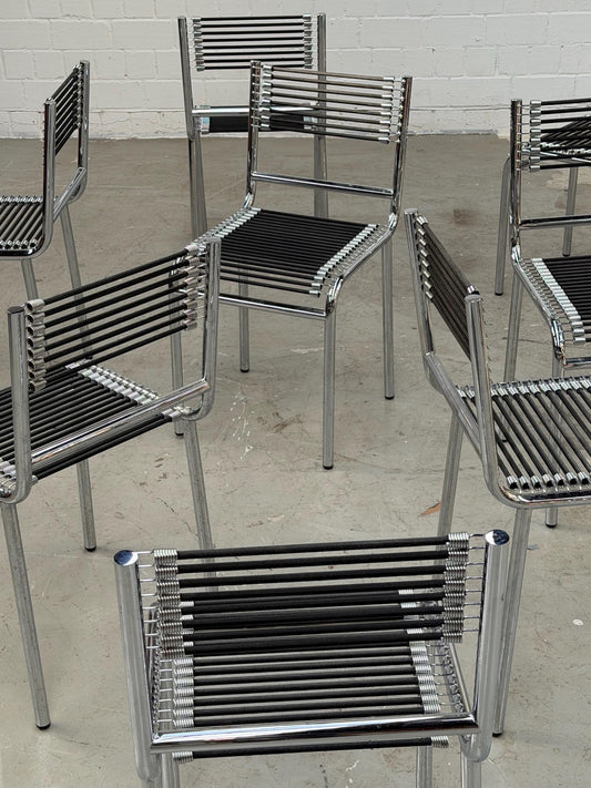 Vintage Stuhl Sandows von René Herbst für Formes Nouvelles Chrom und schwarze Expander