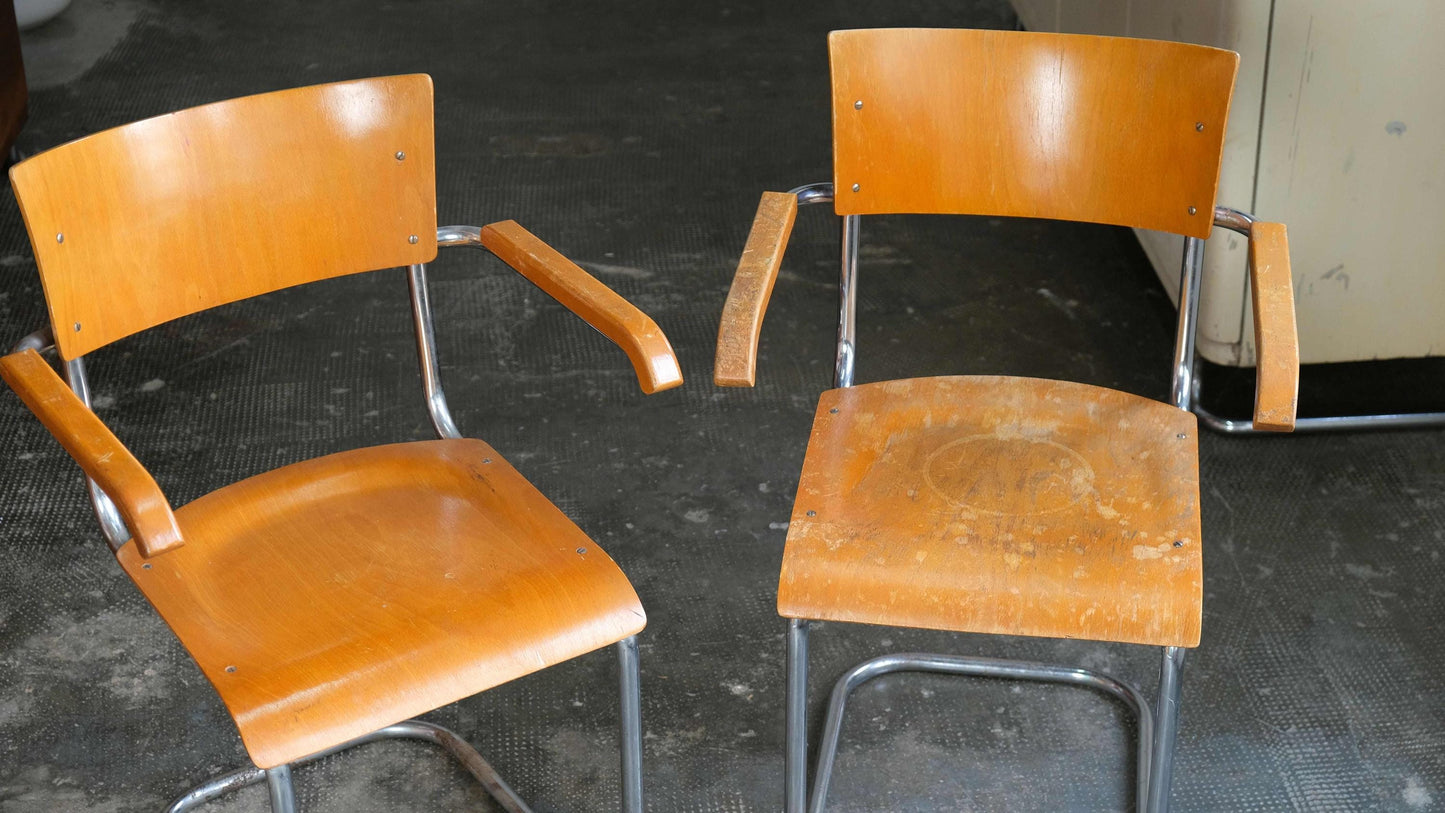 Vintage Freischwinger Armlehnstuhl Set von 2 von Bauhaus