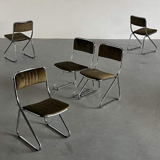 Vintage Freischwinger Esszimmerstuhl in Grün von 1970er Jahre, pro Stück, Italien