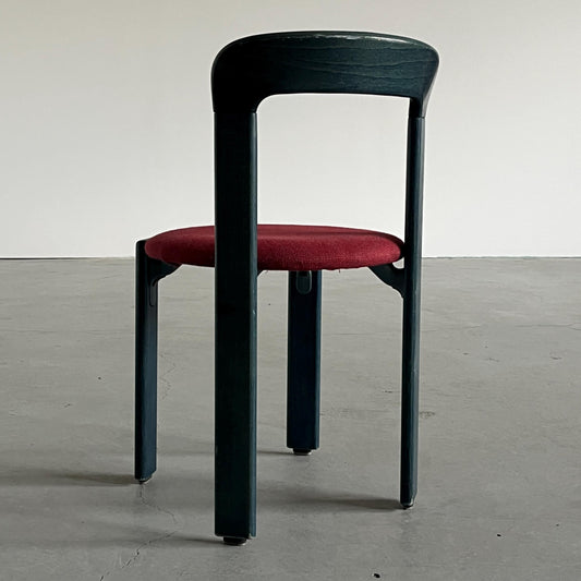 Vintage Stuhl Rey von Bruno Rey für Kusch+Co, dunkelblau, roter Bezug, Aluminium, 1970er