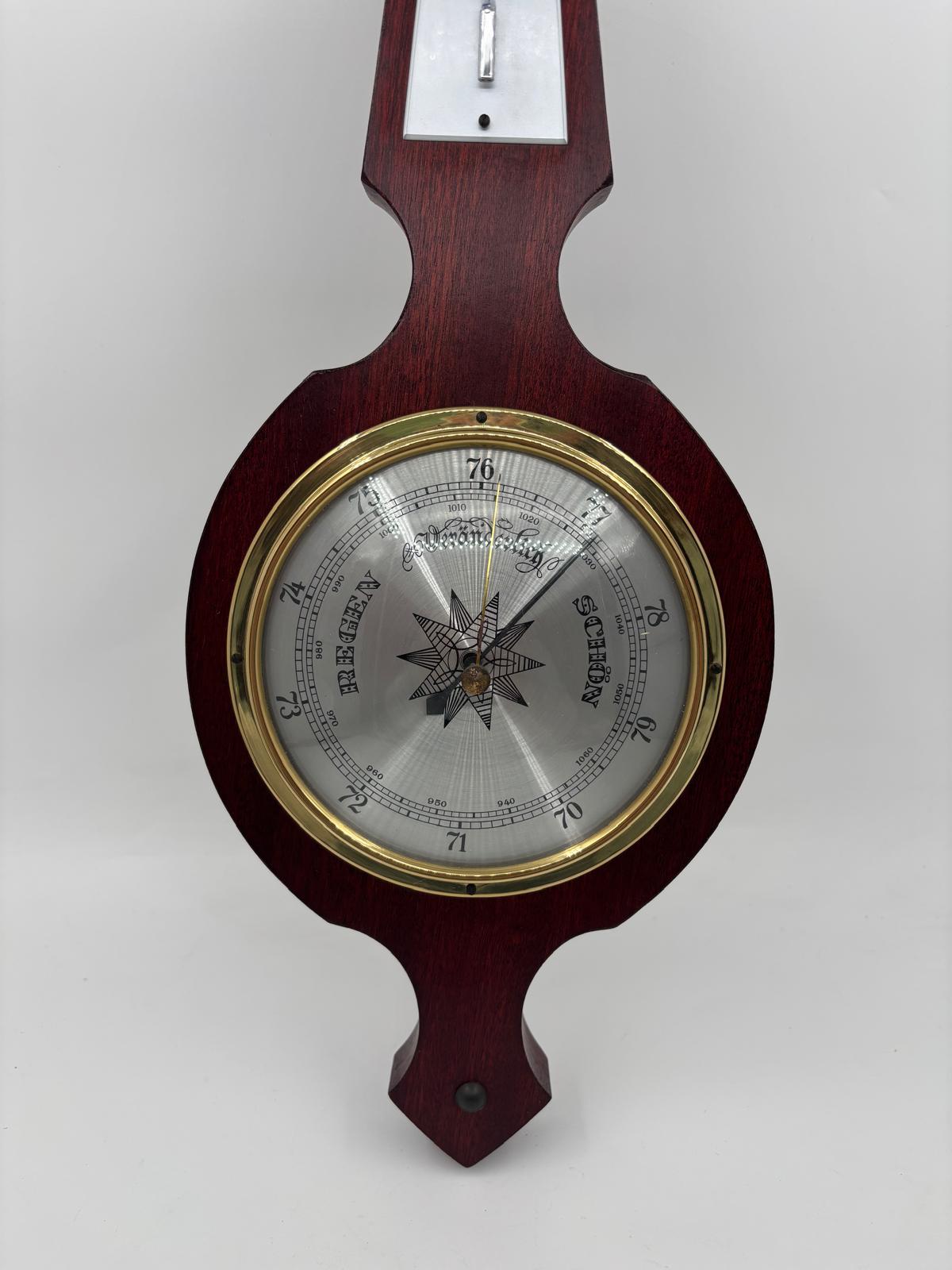 Vintage Barometer mit Thermometer aus Holz, 50cm