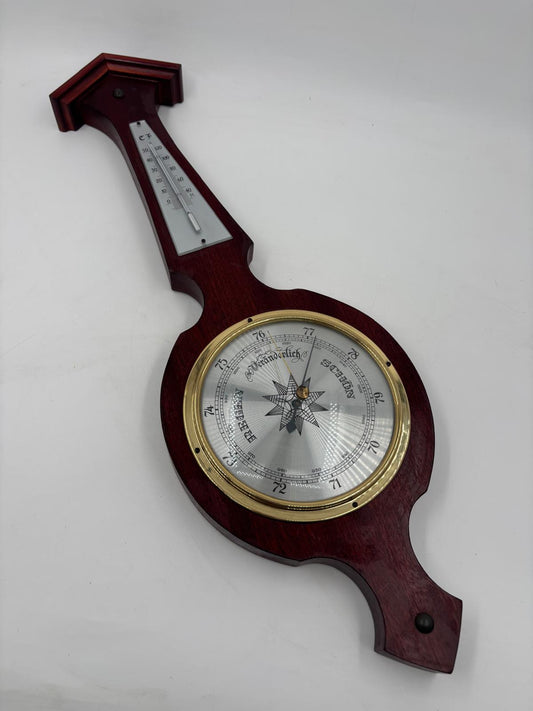 Vintage Barometer mit Thermometer aus Holz, 50cm