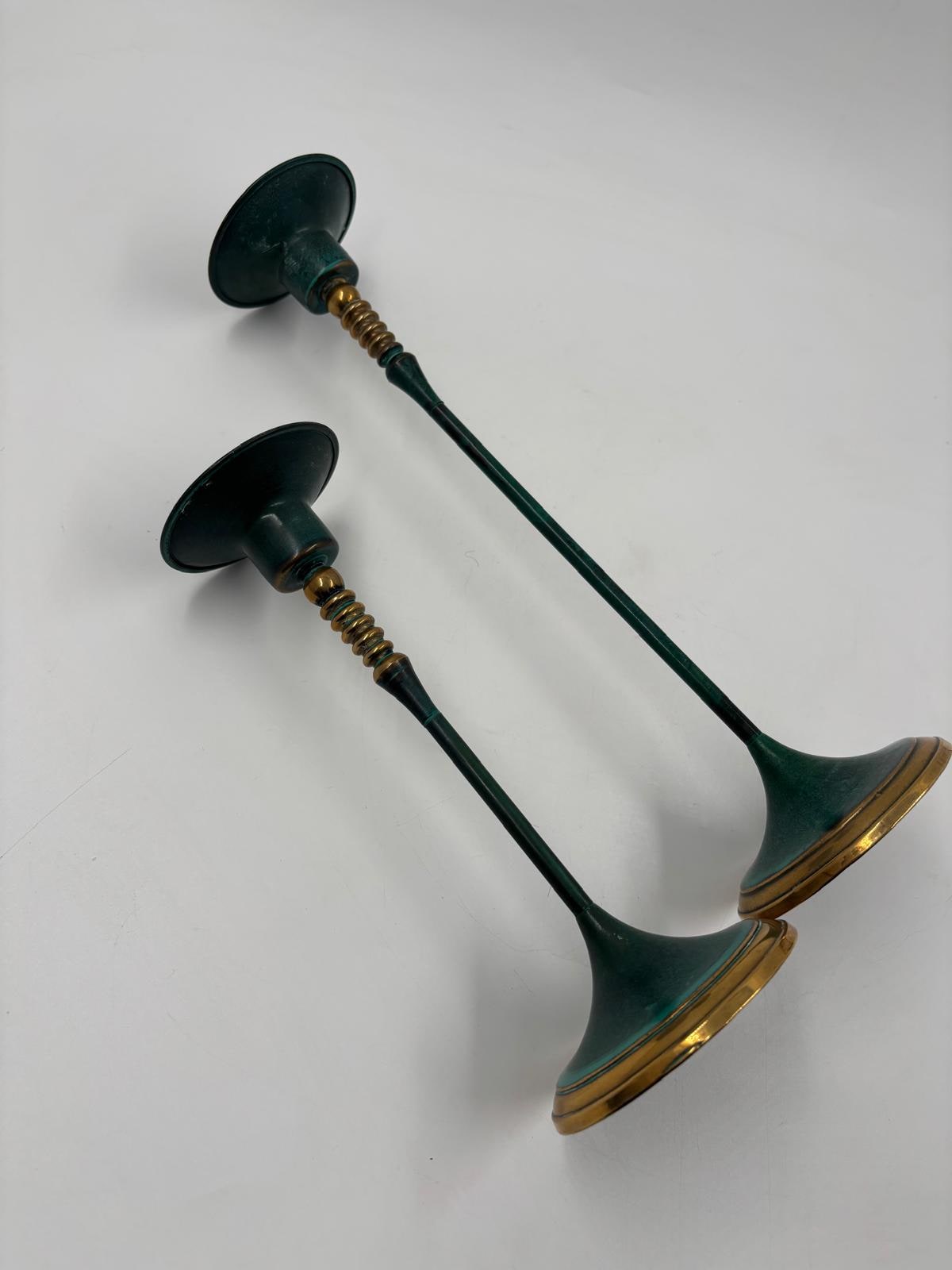 Vintage Kerzenständer Set von 2 von Gilde patiniert grün gold