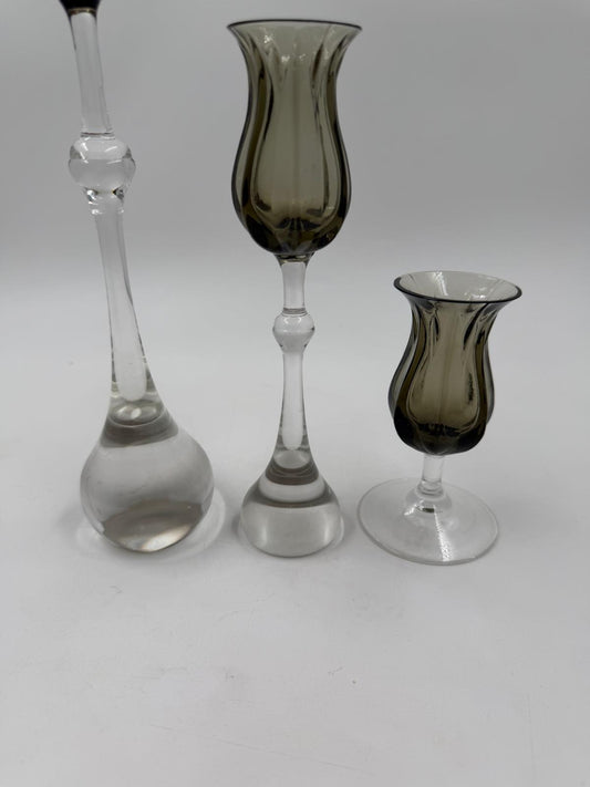 Vintage Kerzenständer Tulipa von Bjørn Wiinblad für Rosenthal Set von 3 Kristall rauchgrau