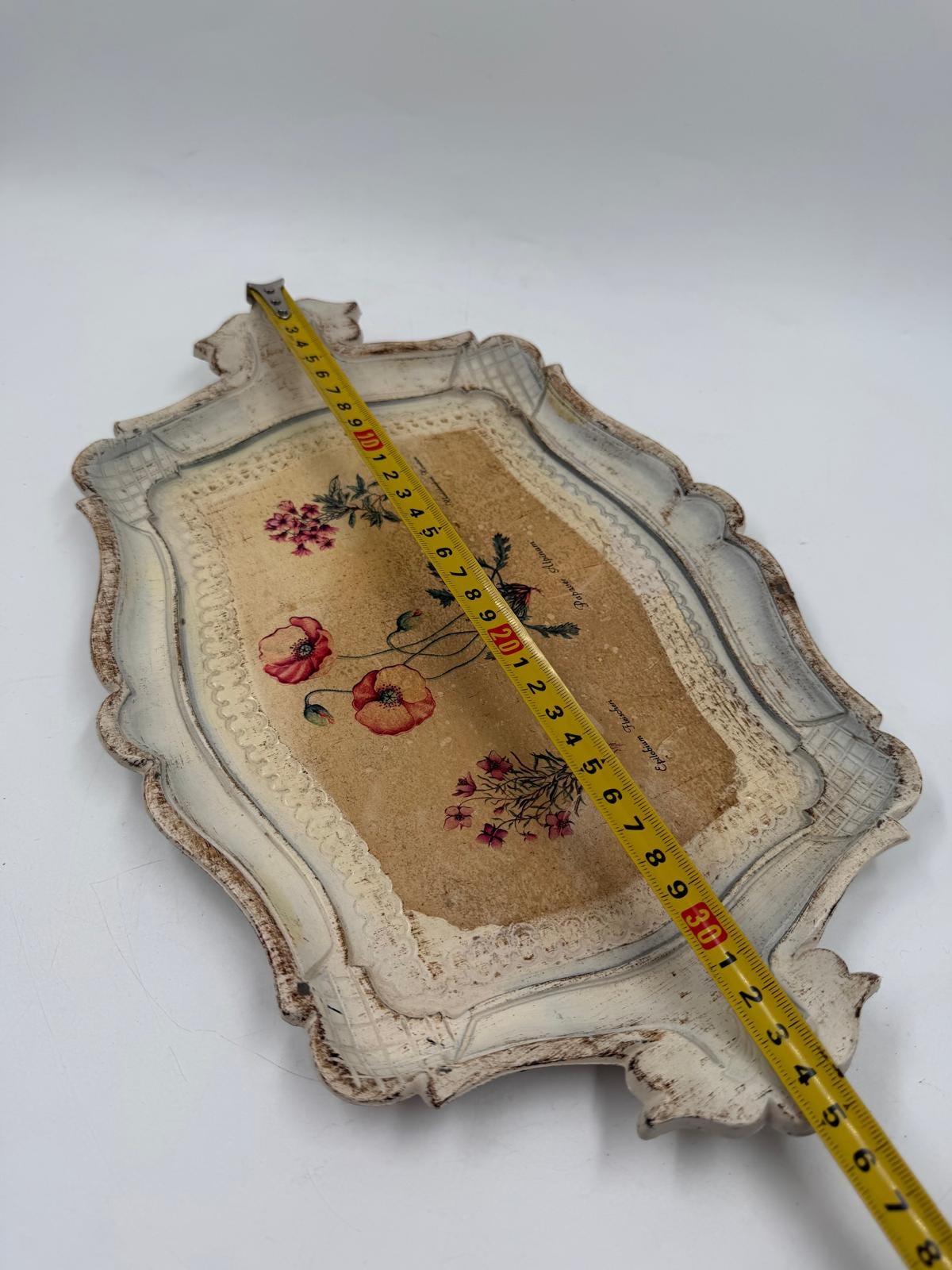 Vintage Tablett Florentiner Stil mit Mohnblumen