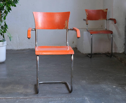 Vintage Freischwinger Stuhl von Mart Stam für Mora, Orange Chrom