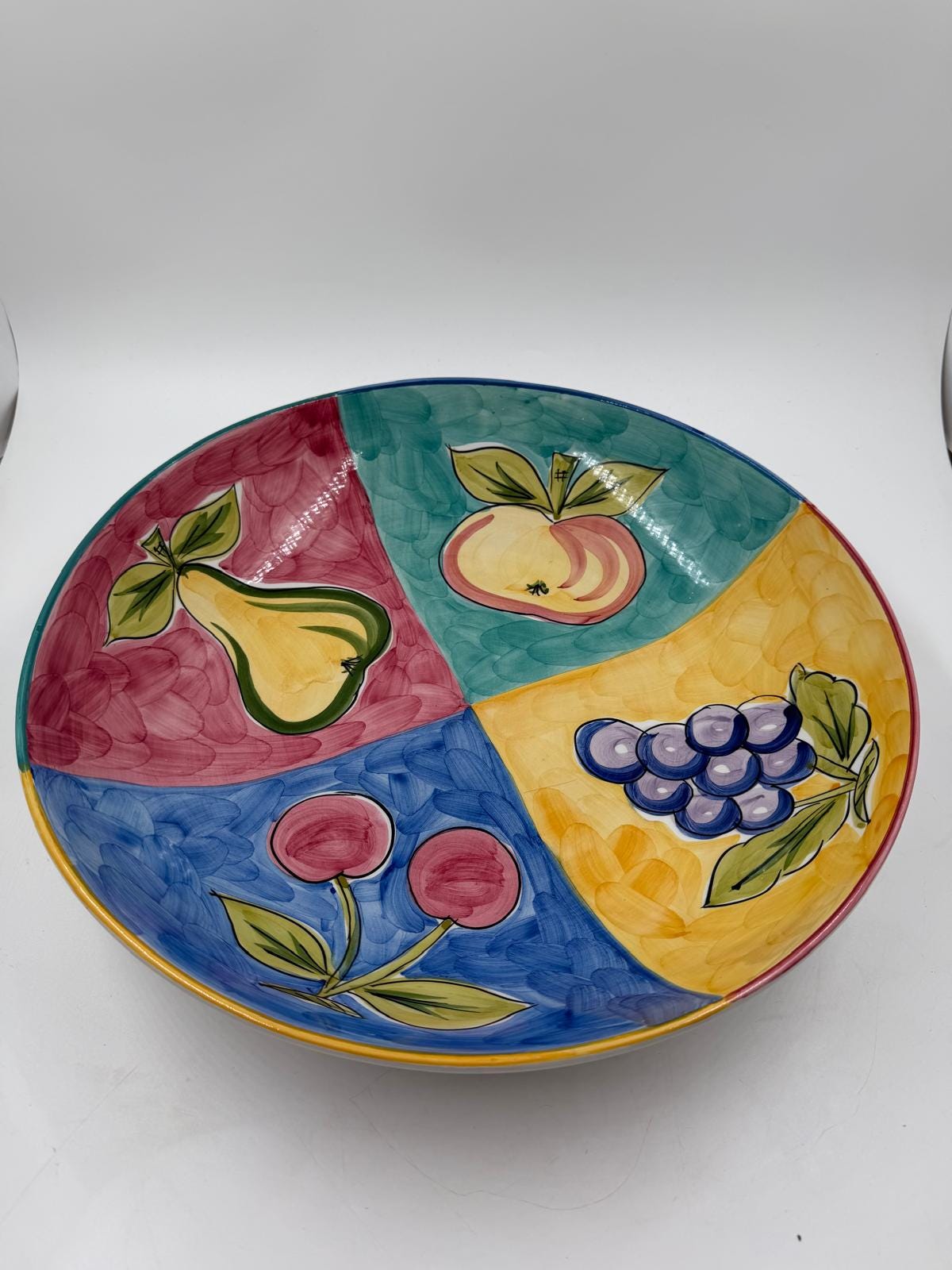 Vintage Schale von Raúl da Bernarda für RB Alcobaça handbemalt Früchte-Motiv