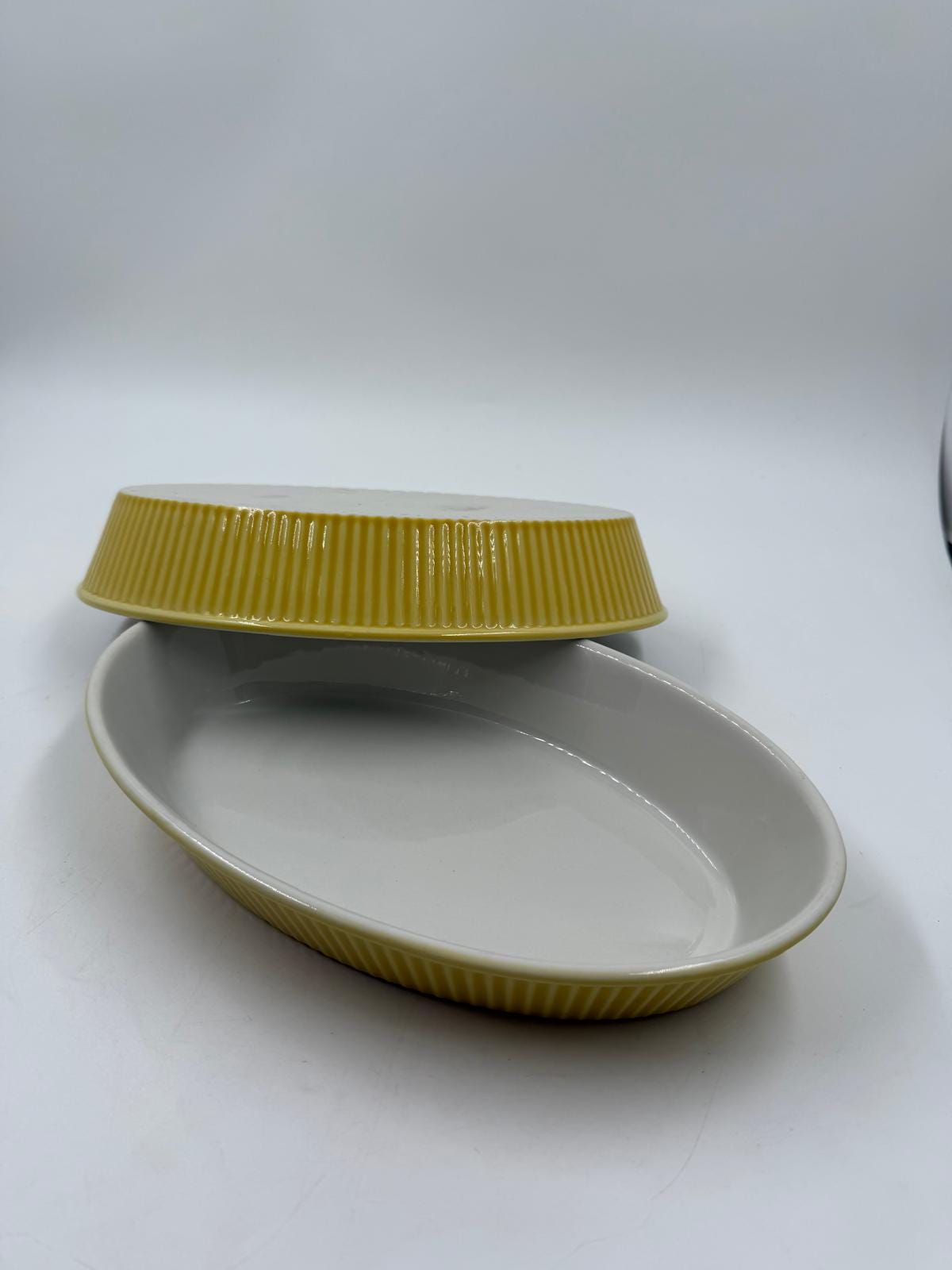 Vintage Auflaufform Set von 2 von Villeroy und Boch feuerfest oval gelb geriffelt
