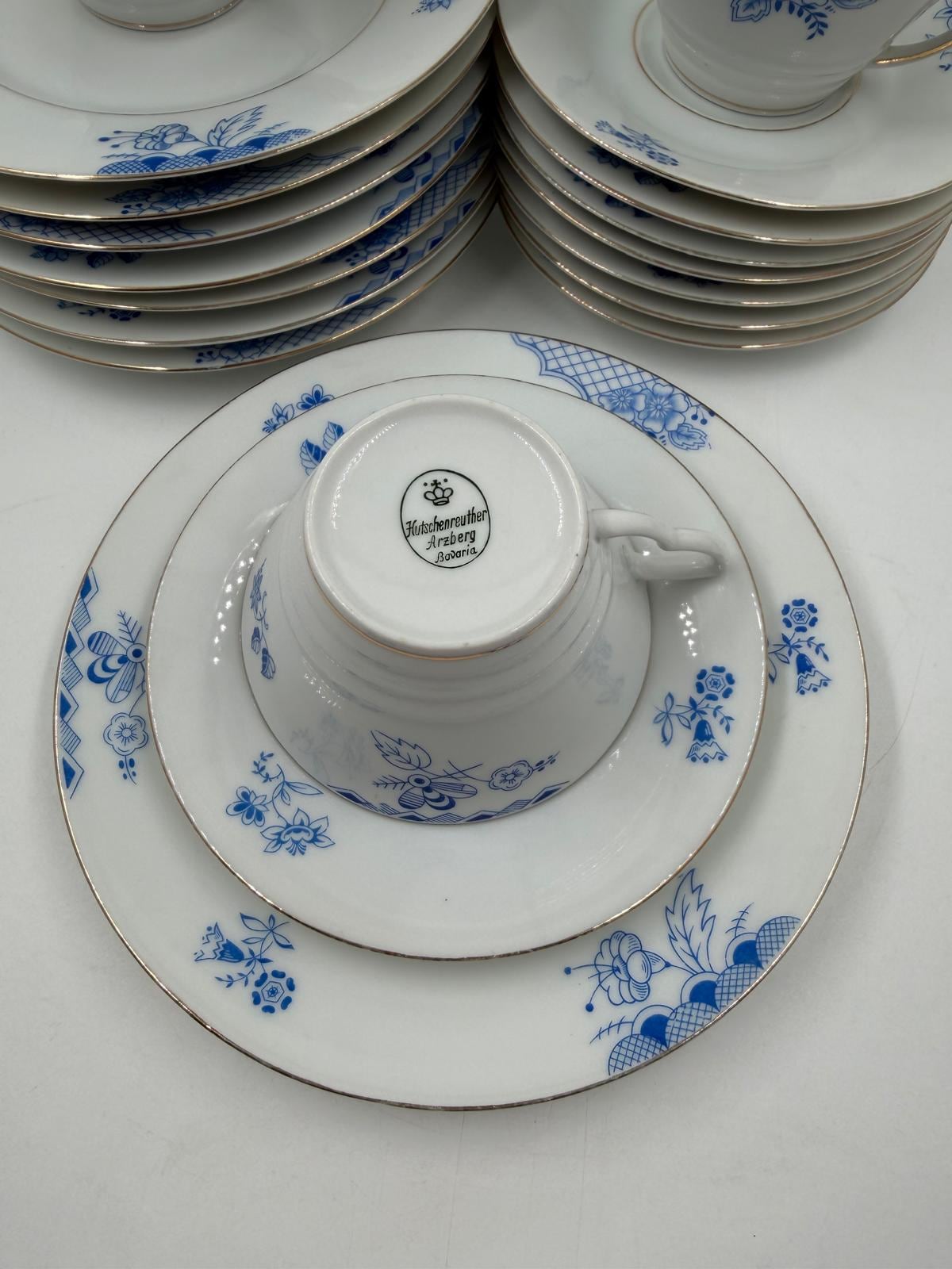 Vintage Geschirr Blaublüte 1382 von Hutschenreuther Arzberg Porzellan Set von 8