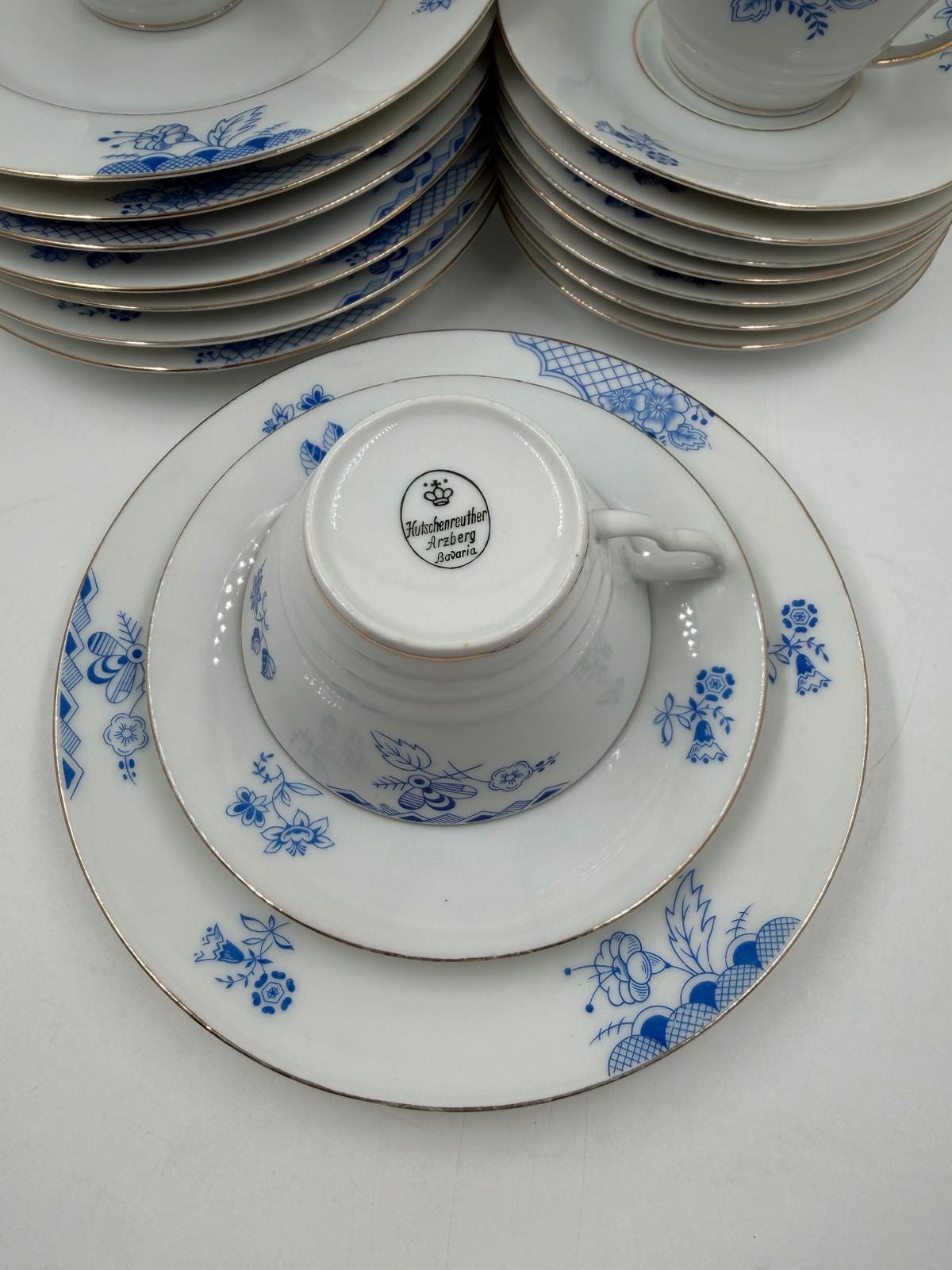Vintage Geschirr Blaublüte 1382 von Hutschenreuther Arzberg Porzellan Set von 8