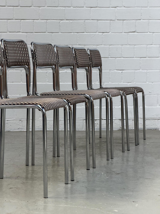 Vintage Esszimmerstuhl aus verchromtem Stahlrohr mit Stoffbezug