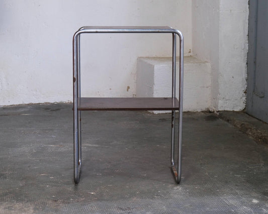 Vintage Beistelltisch Bauhaus braun verchromt Holz Stahlrohr Chrom
