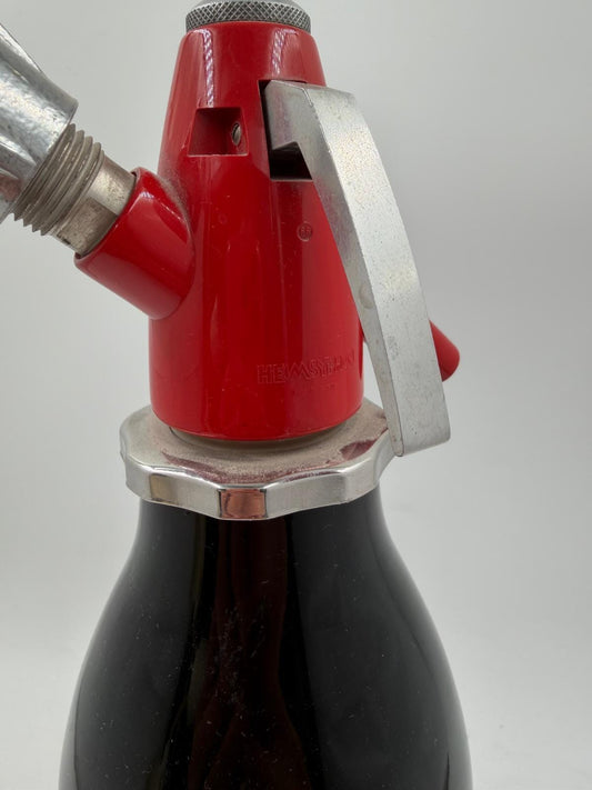 Vintage Soda-Siphon Flasche schwarz rot Dekoration sehr gut erhalten