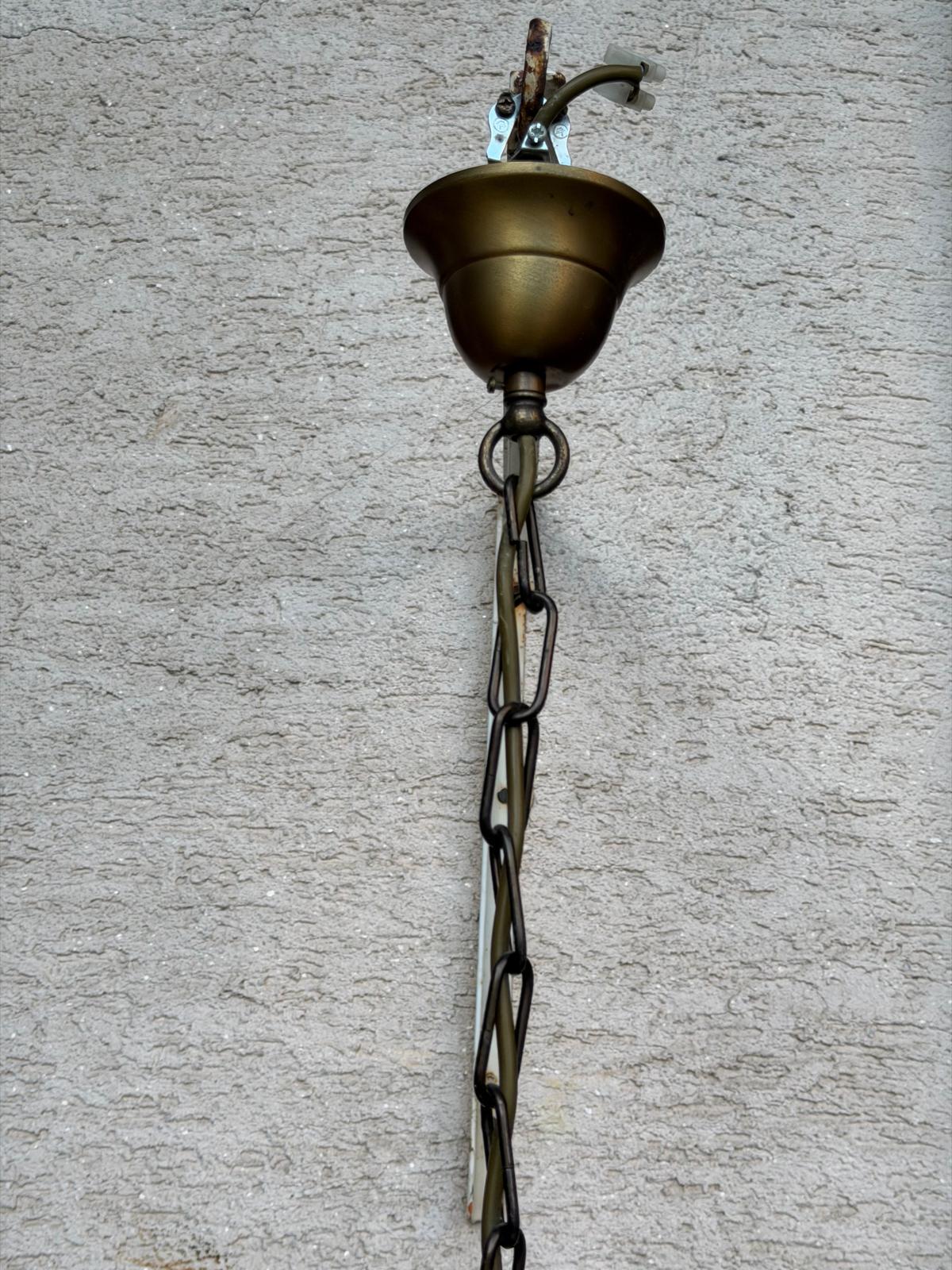 Vintage Hängelampe Tiffany Stil Blau Weiß Glasmosaik 45 cm, Perlmutt Messington