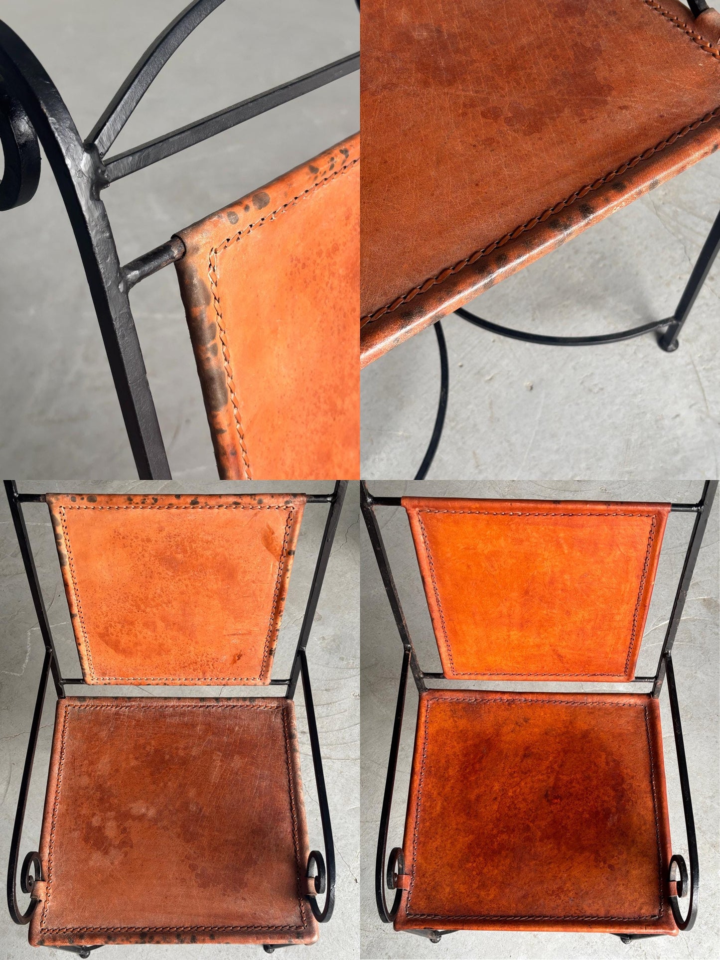Vintage Sessel aus Schmiedeeisen und Cognacleder, Schwarz Cognac