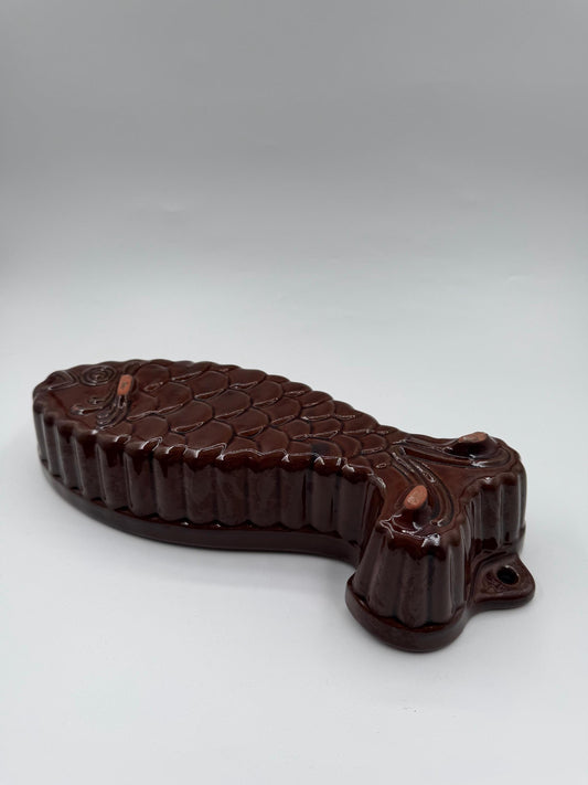 Vintage Backform Fisch braun glasiert Keramik Dekoration