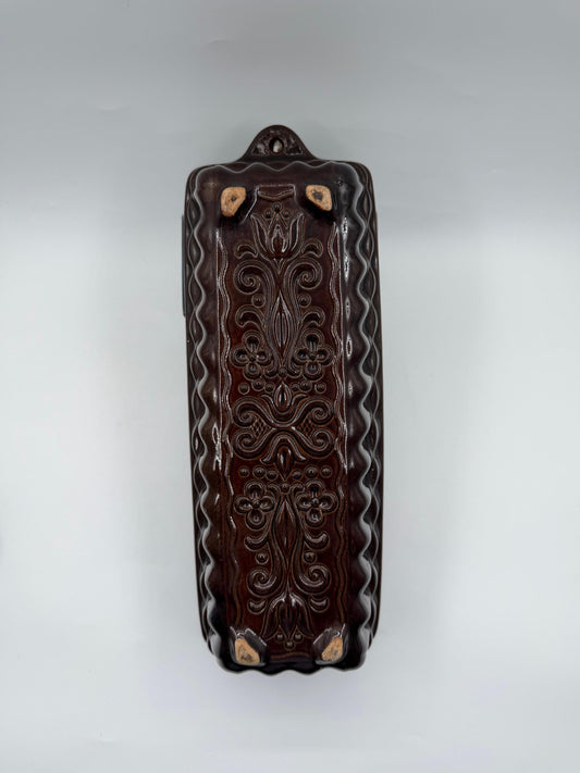 Vintage Backform Kastenform Keramik braun glasiert rechteckig Ornament