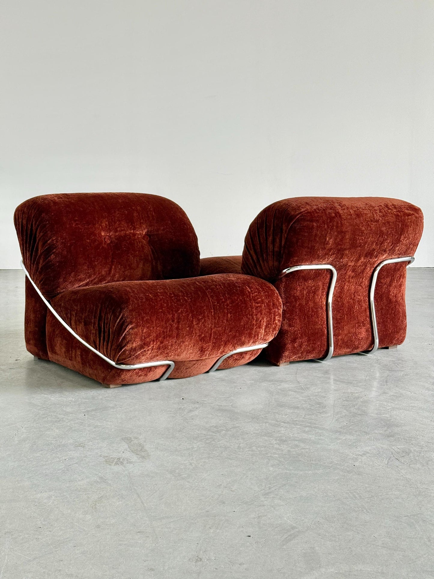 Vintage Set von 2 Lounge Chair italienisch, Rost Samt, Chromrahmen