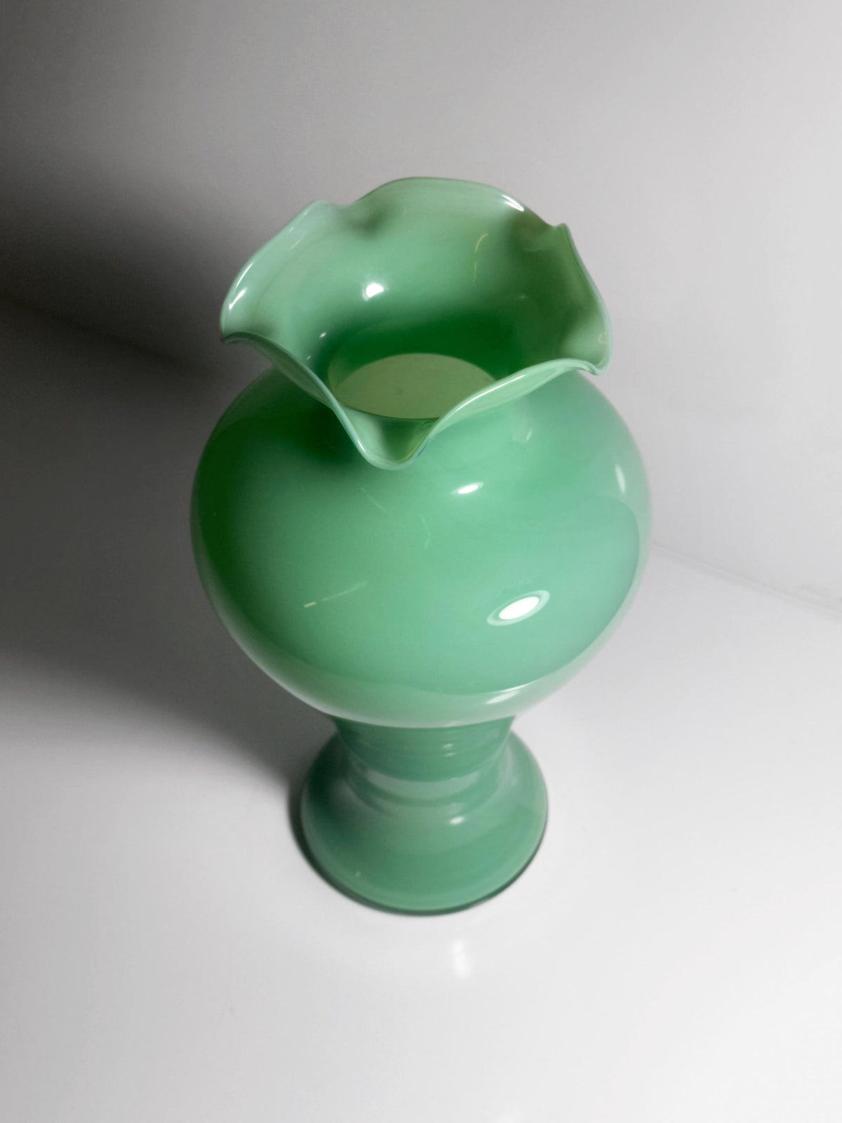 Vintage Murano Opalglas Vase in Jadegrün, Italien 1950er