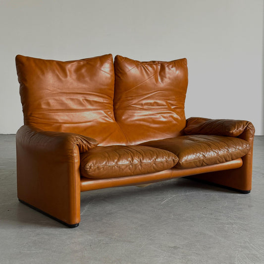 Vintage Sofa Maralunga von Vico Magistretti für Cassina cognacbraun Leder
