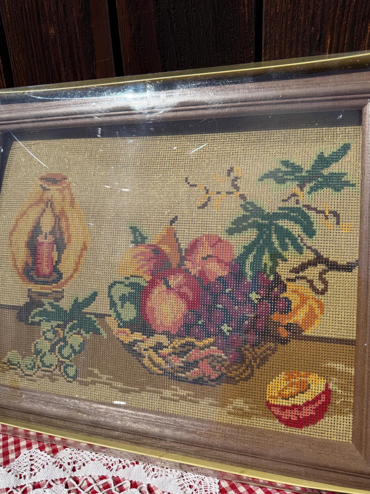 Vintage Gobelin Stickset Stillleben Frucht und Kerze, originalverpackt, unvollendet