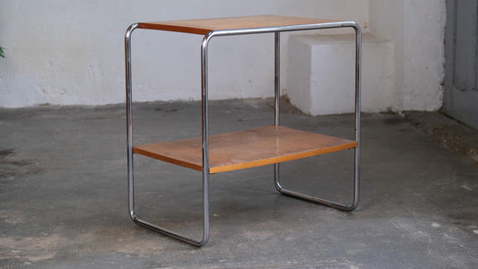 Vintage Bauhaus Regal mit verchromtem Stahlrohrgestell