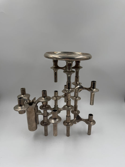 Set von 6 Vintage Kerzenhalter "Stecksystem" von Werner Stoff für Nagel BMF, Chrom