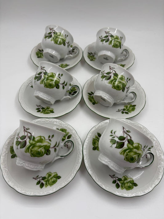 Vintage Mokka- und Kaffeeservice von Mitterteich Bavaria aus weißem Porzellan mit Goldakzenten