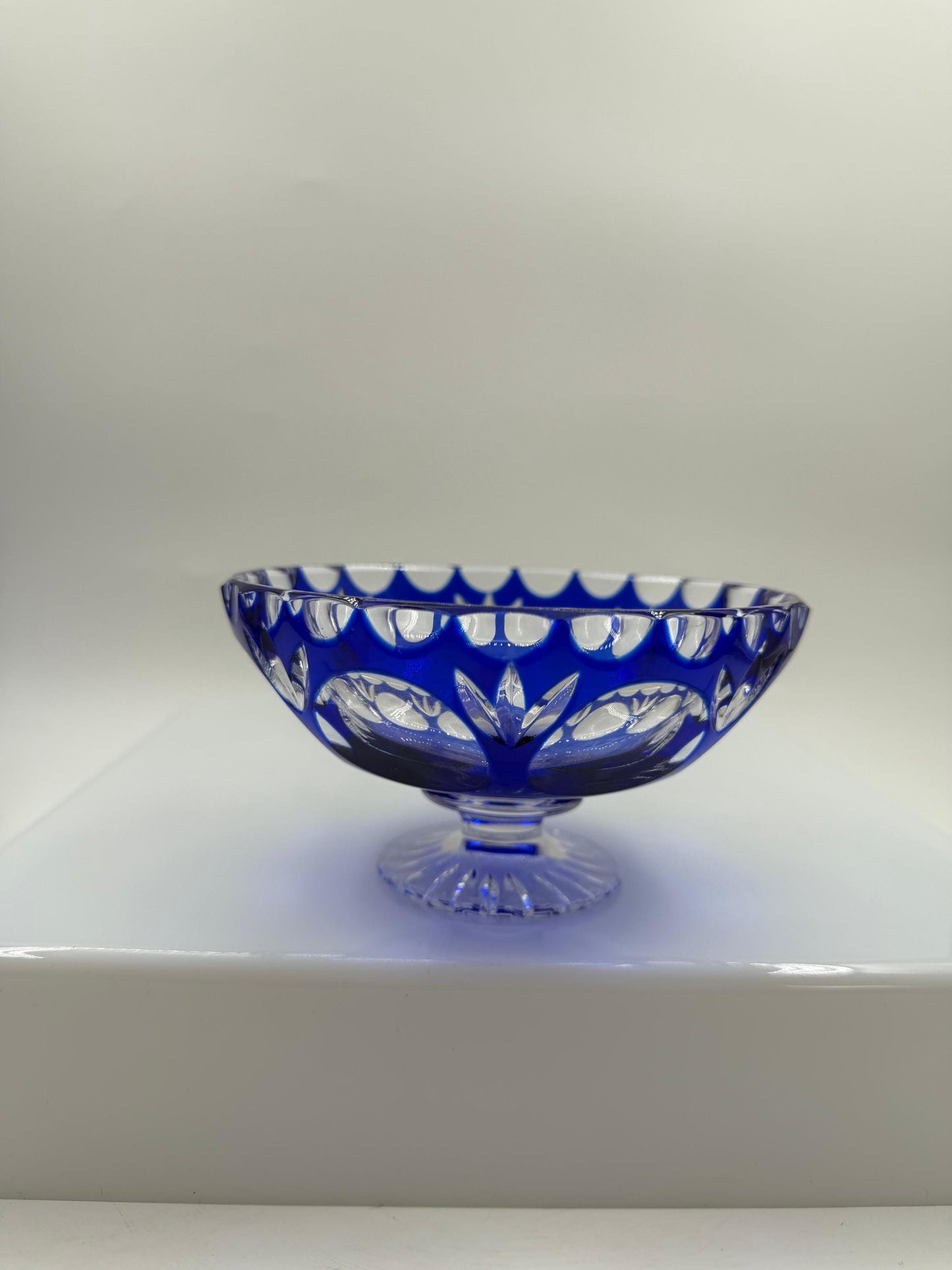 Vintage Fußschale aus blauem Überfangkristall von Nachtmann