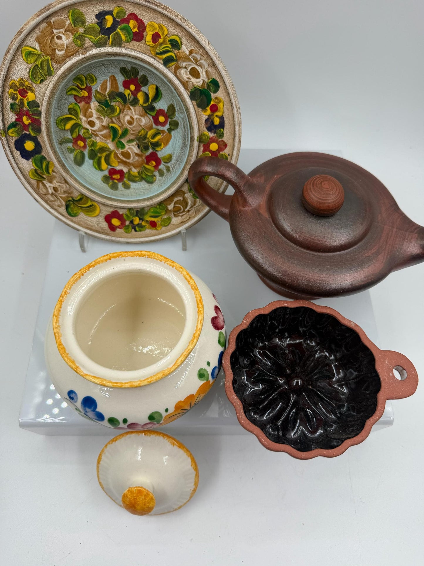Vintage Keramik Deko Set 4 Teile Landhausstil mit Zuckerdose Öllampe und Gugelhupfform