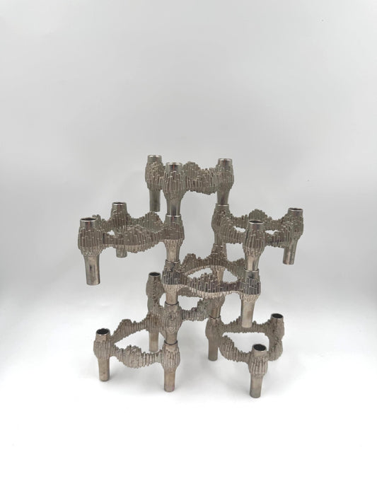 Set von 7 Vintage Kerzenhalter "Stecksystem" von Quist, brutalistisches Chrom