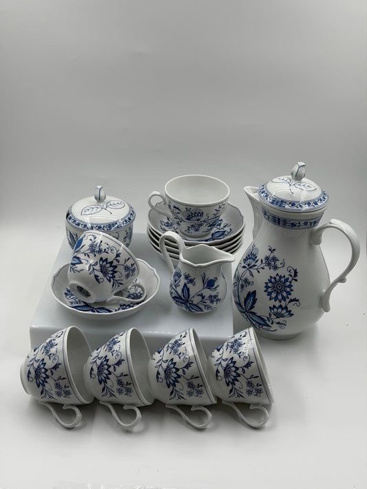 Vintage Kaffeeservice "Marienbad Ingres" mit Zwiebelmuster für 6 Personen, 15-teilig