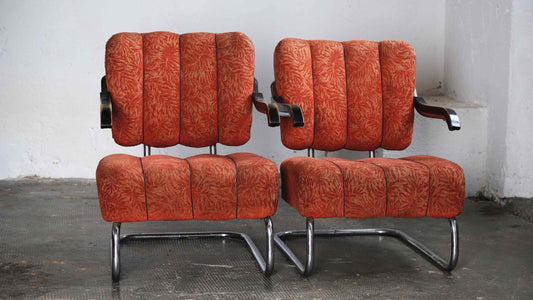 Set von 2 Vintage Bauhaus Sesseln in Rotorange