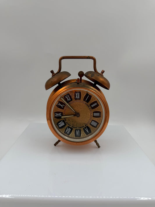 Vintage Wecker Kupfer Doppelglocke mit römischen Zahlen