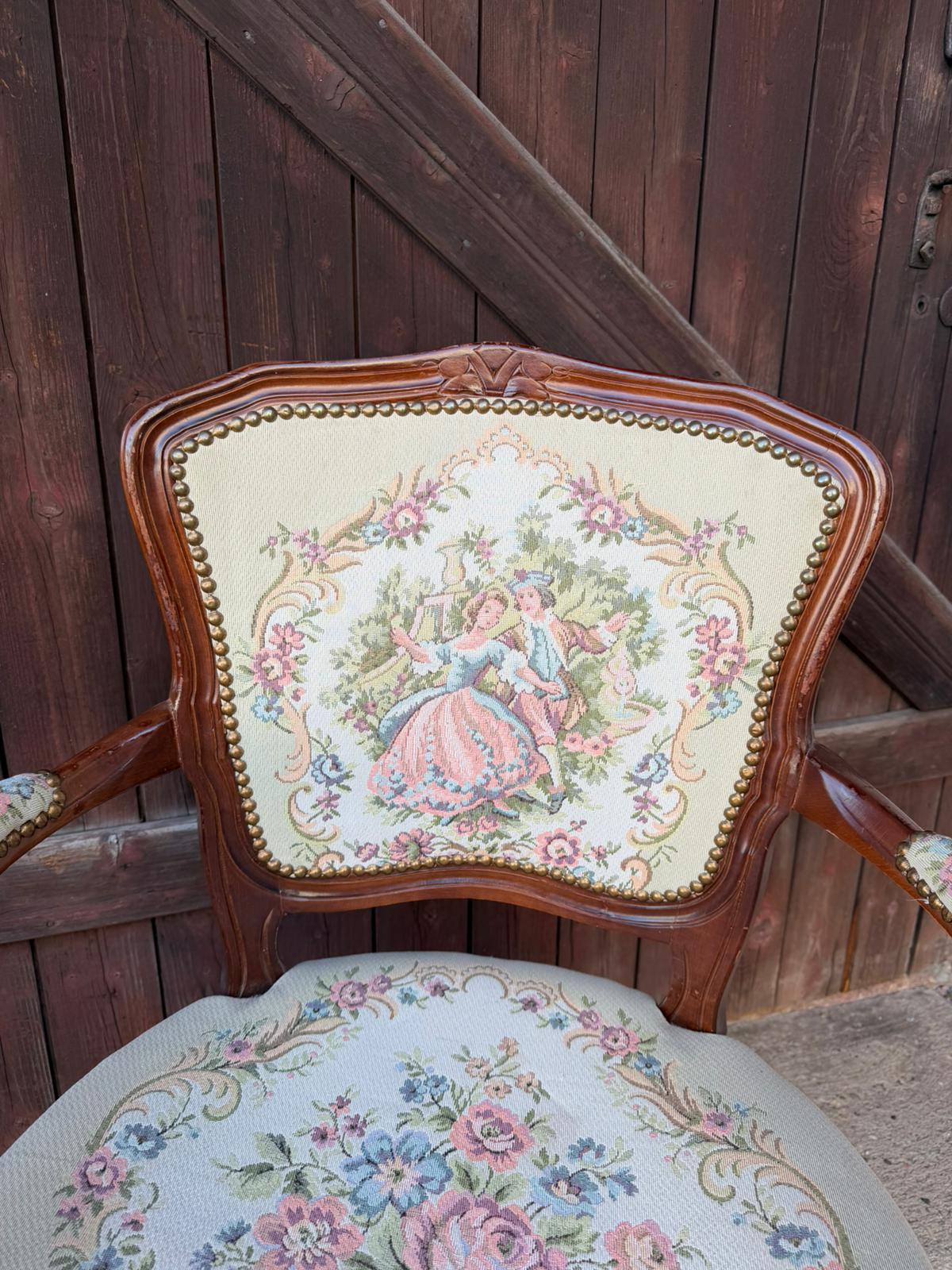 Set von 2 Vintage Armlehnstuhl Louis XV Rokoko mit Gobelin-Bezug