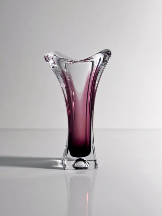 Vintage Murano Glasvase Aubergine und Klarglas, Italien 1980er