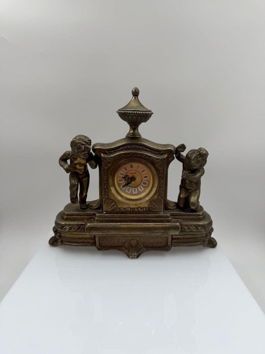 Vintage Kaminuhr aus Messing mit Cherub-Figuren, Victorian Stil
