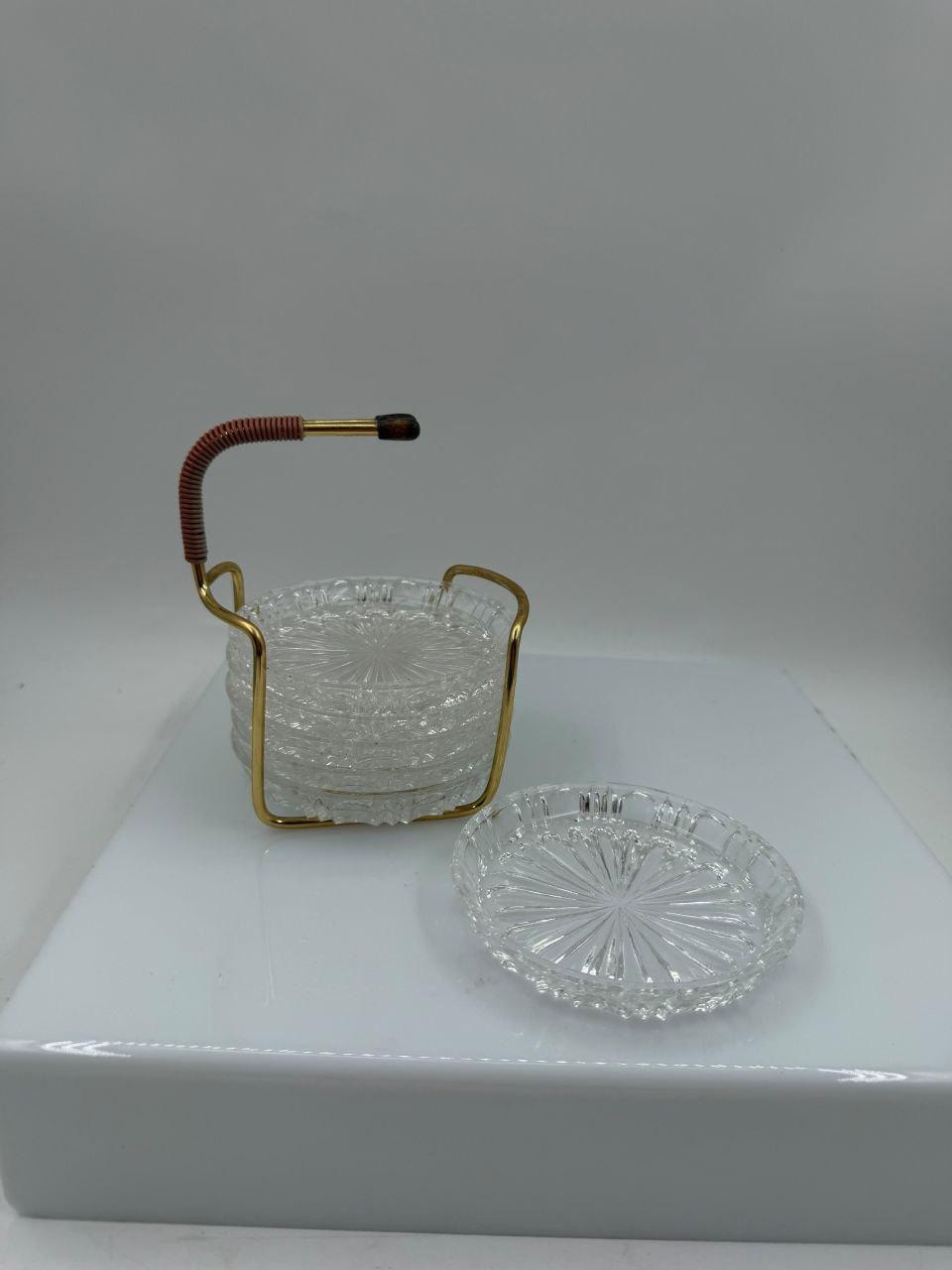 Vintage Untersetzer-Set Kristallglas mit Messinghalter