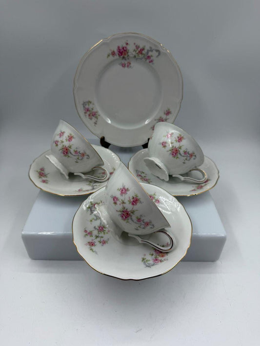 Vintage Tee-Trio-Set von Hutschenreuther, Rosen-Dekor mit Goldrand