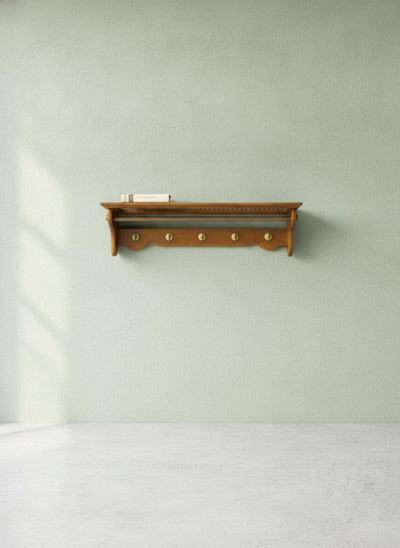 Porte-manteau vintage en bois massif avec crochets en laiton