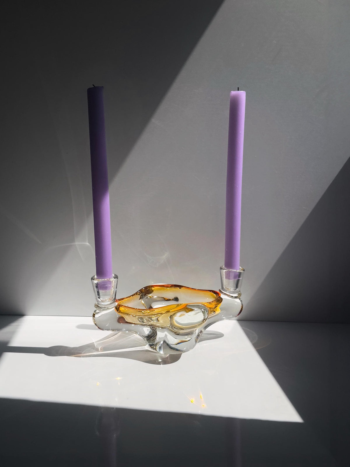 Vintage Murano Glas Aschenbecher mit Kerzenhaltern, Amber und Klar, Italien 1970er