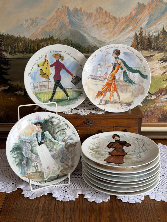 Vintage Wandteller Set "Les Femmes du Siècle" von François Ganeau für D'Arceau-Limoges