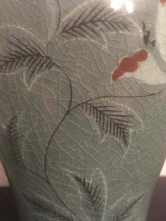 Vintage Vase Set von 2 Korea Porzellan Krakelee Seladongrün