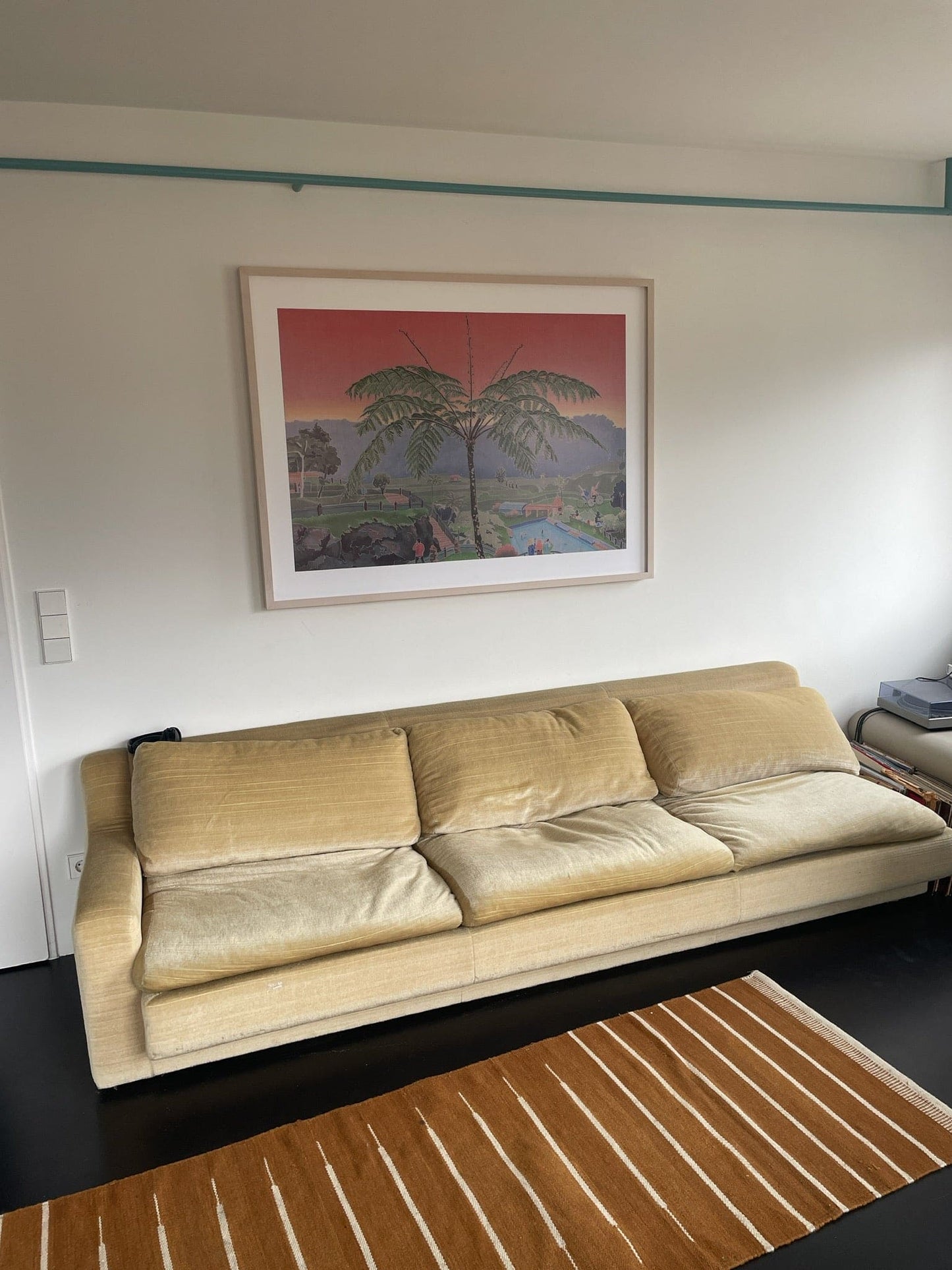 Vintage Sofa Samt beige zweiteilig 5-Sitzer