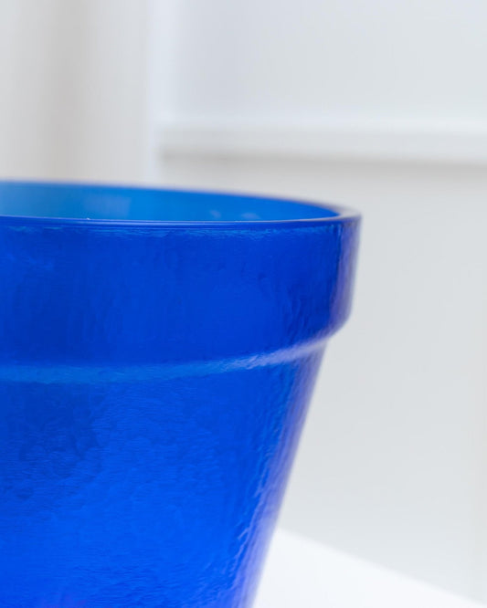 Vintage Blumentopf Flower Pot blaues Strukturglas Dekoration