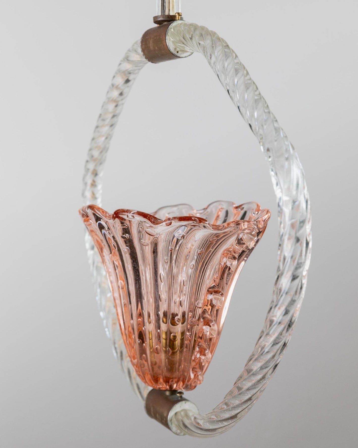 Vintage Murano Glas Kronleuchter Bullicante von Barovier e Toso für Barovier e Toso rosa klar