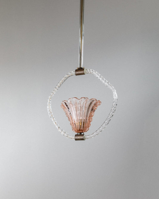 Lustre vintage en verre de Murano par Barovier et Toso en forme de fleur rose Art Déco